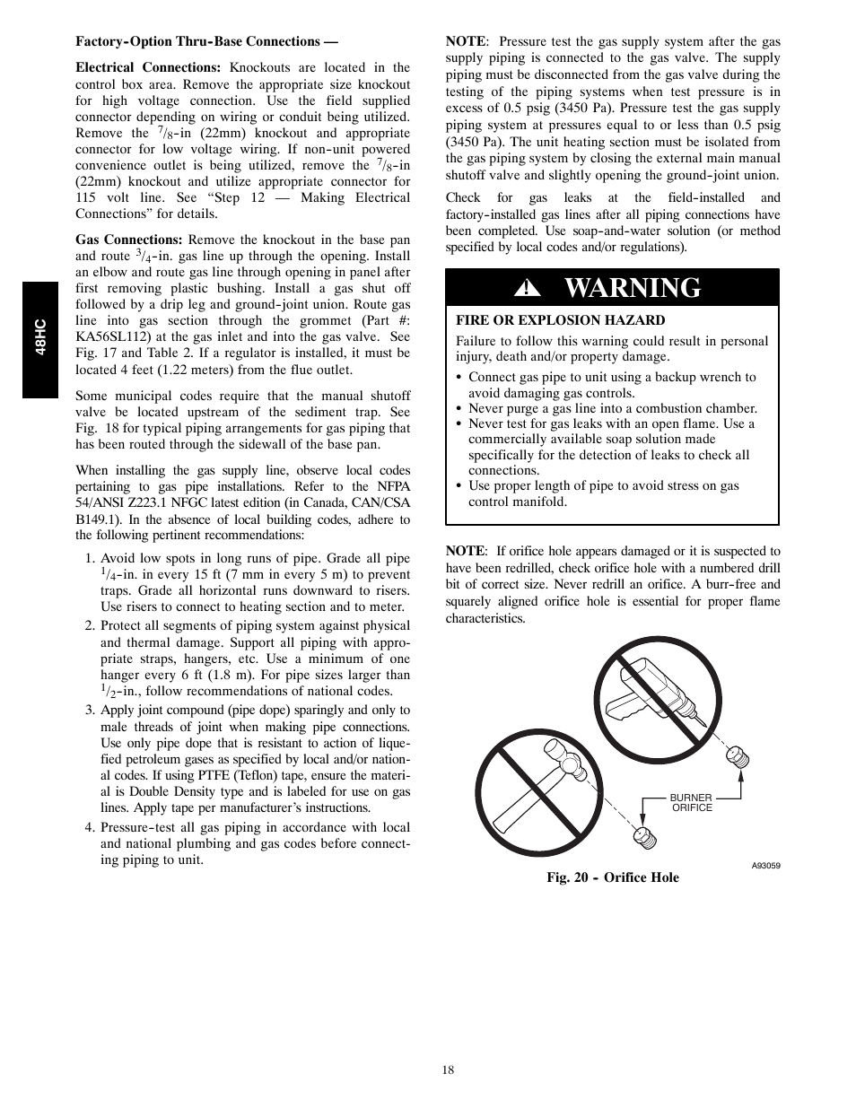 Warning | Carrier SINGLE PACKAGE ROOFTOP 48HC User Manual | Page 18 / 52