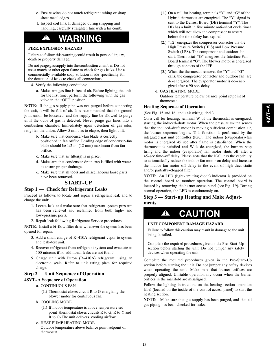 Warning, Caution, Start--up | Carrier 48VT(N) User Manual | Page 13 / 38