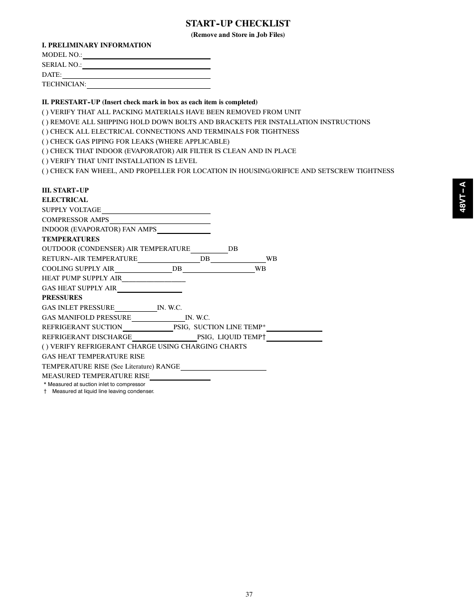 Start--up checklist | Carrier 48VT(N) User Manual | Page 37 / 38