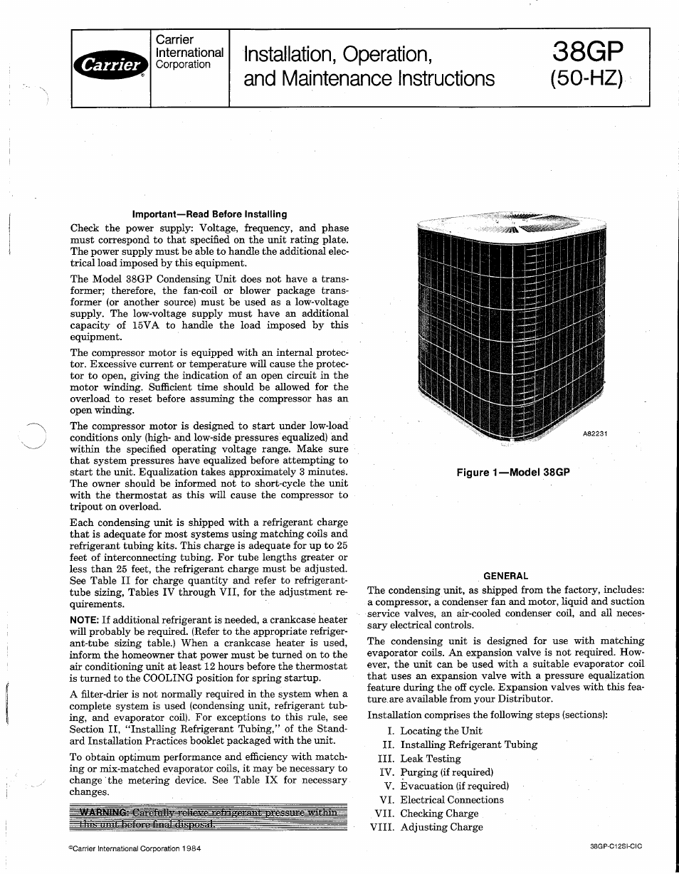 Carrier 38GP User Manual | 12 pages
