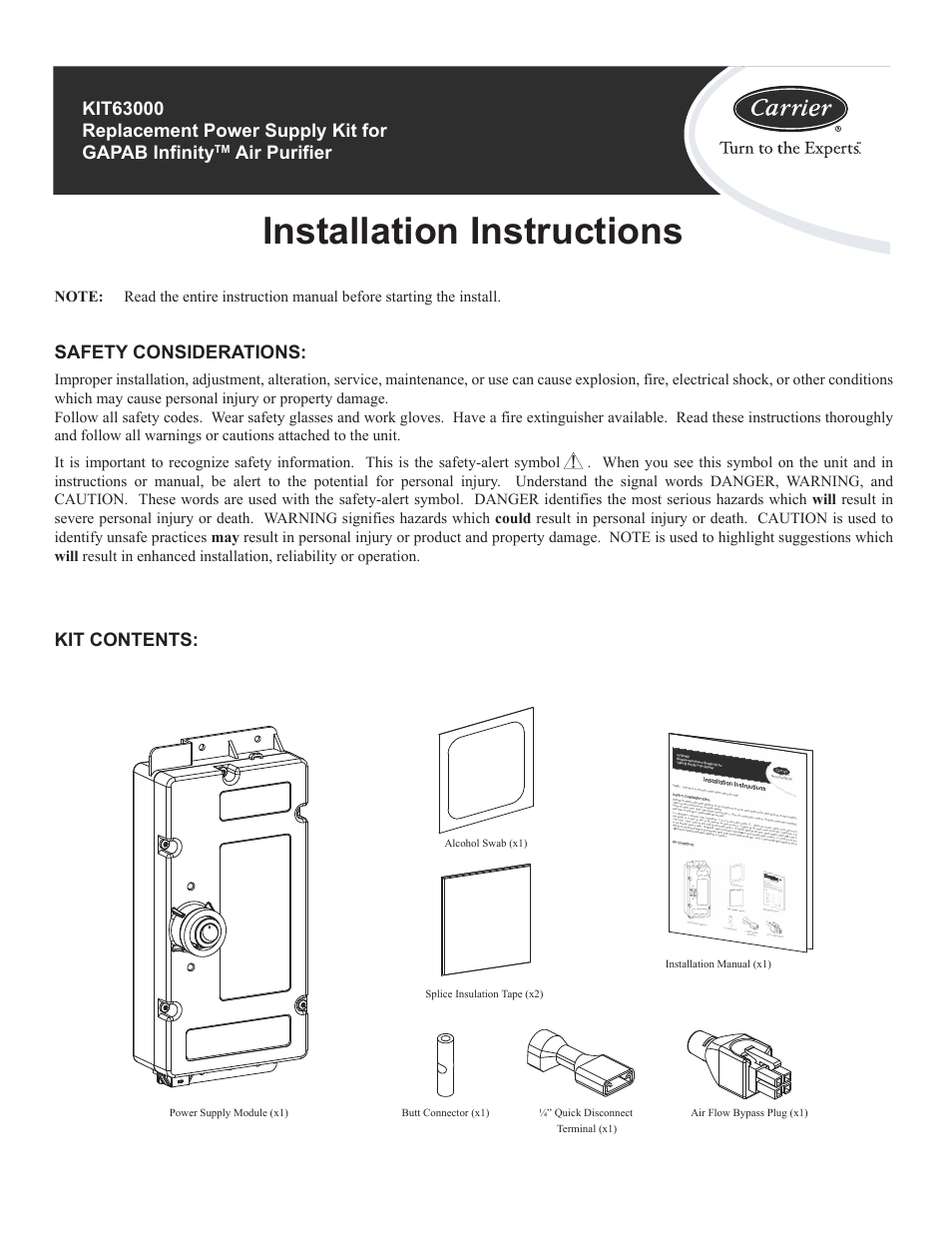 Carrier INFINITY KIT63000 User Manual | 4 pages