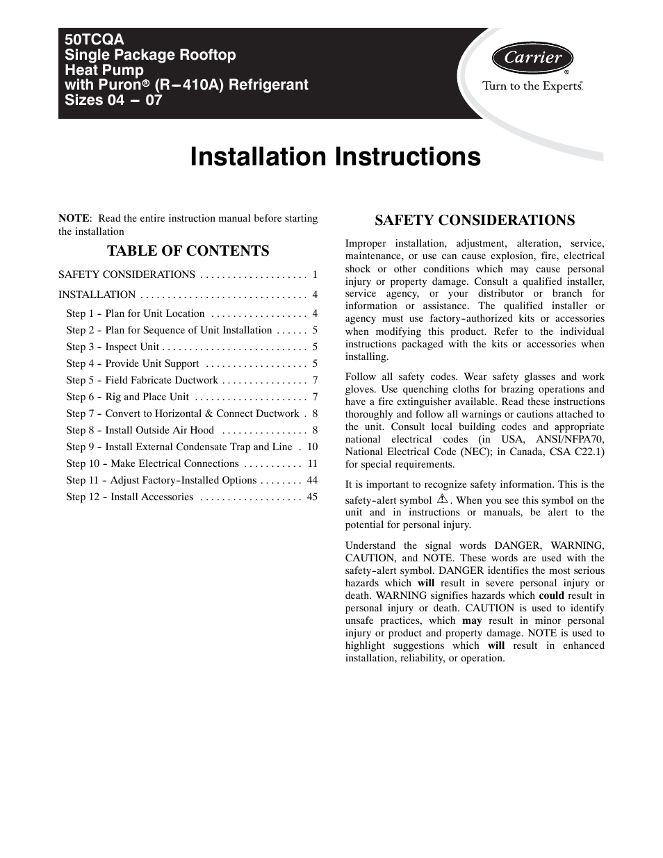 Carrier 50TCQA User Manual | 48 pages