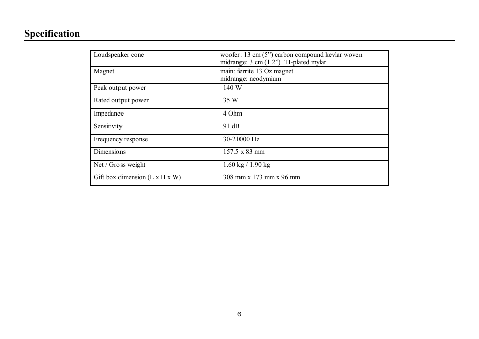 Specification | Hyundai H-CSK502 User Manual | Page 6 / 11