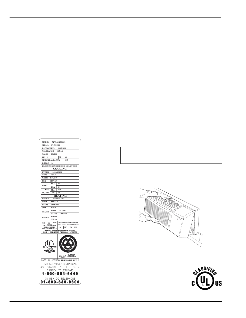 General, Unit inspection, Front panel | Carrier 52C User Manual | Page 2 / 36