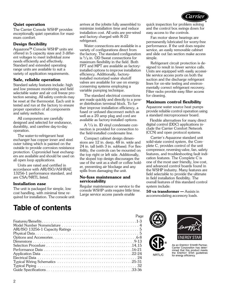 Carrier AQUAZONE 50KQL-1PD User Manual | Page 2 / 36