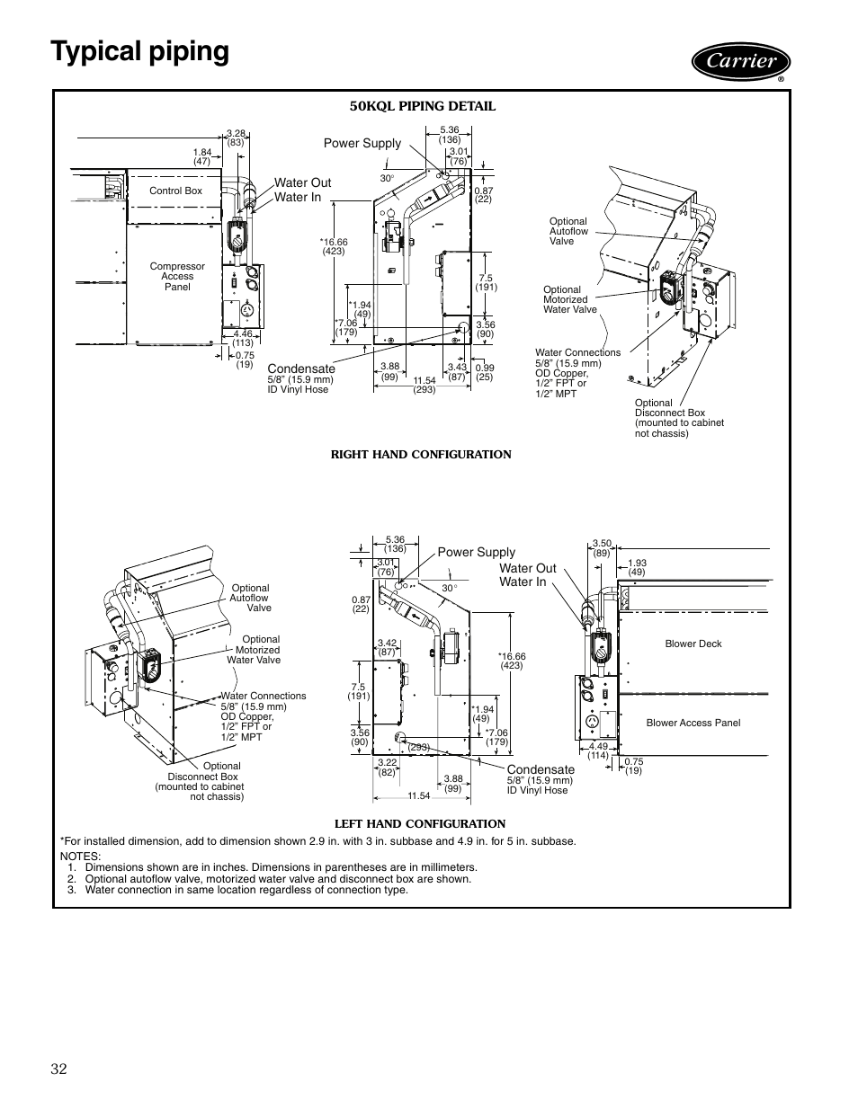 Typical piping | Carrier AQUAZONE 50KQL-1PD User Manual | Page 32 / 36
