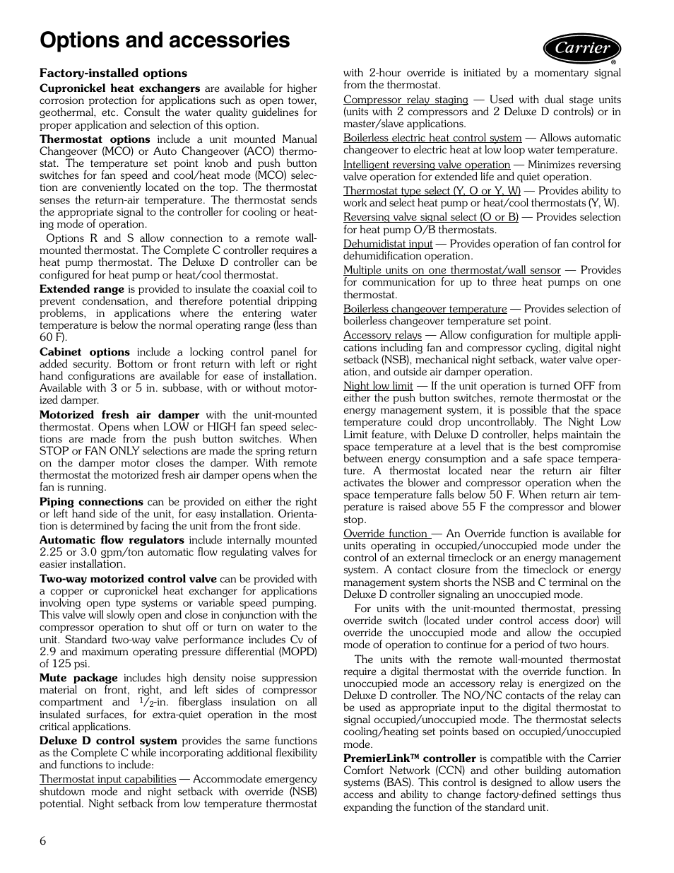 Options and accessories, Options and accessories -8 | Carrier AQUAZONE 50KQL-1PD User Manual | Page 6 / 36