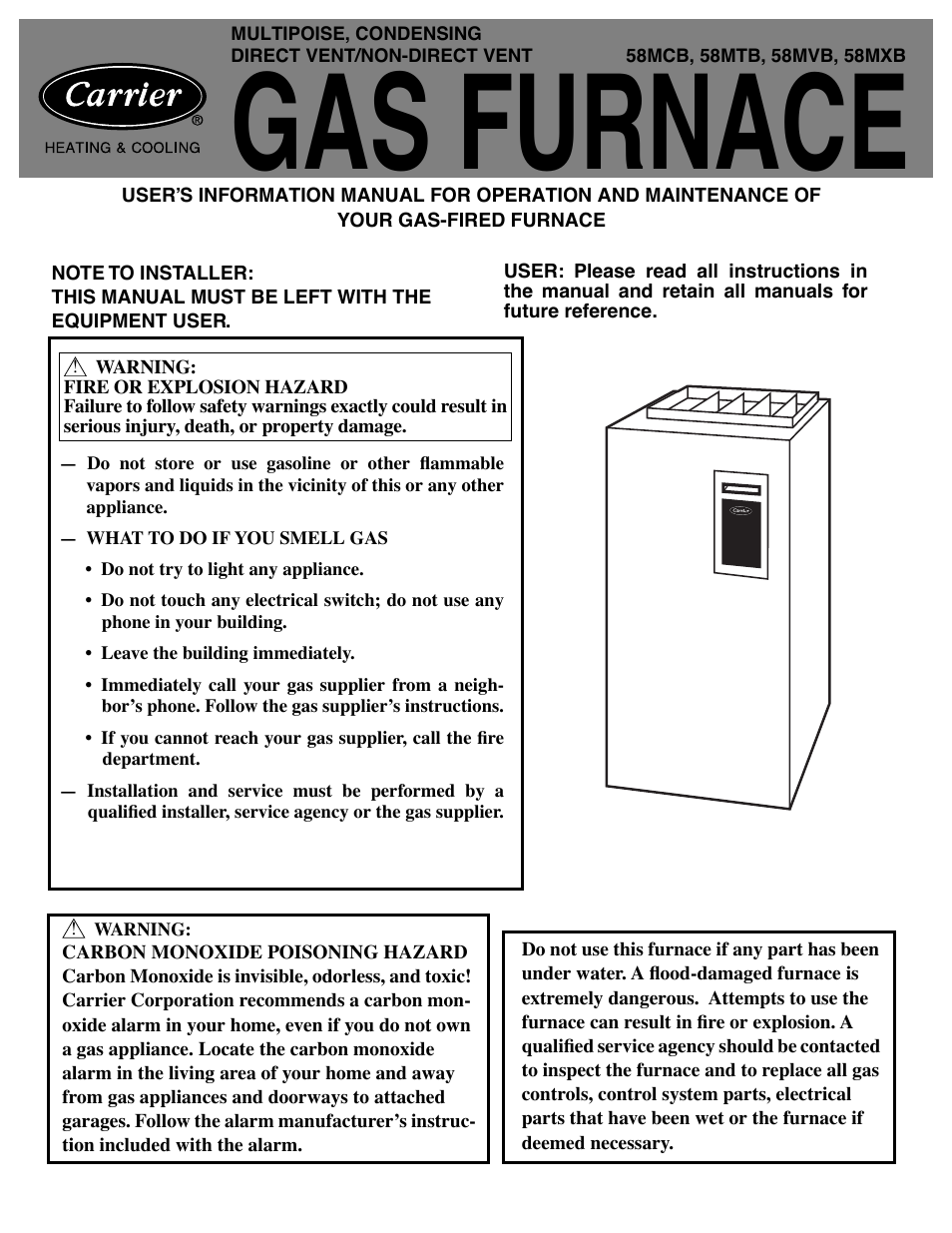 Carrier 58MVB User Manual | 12 pages