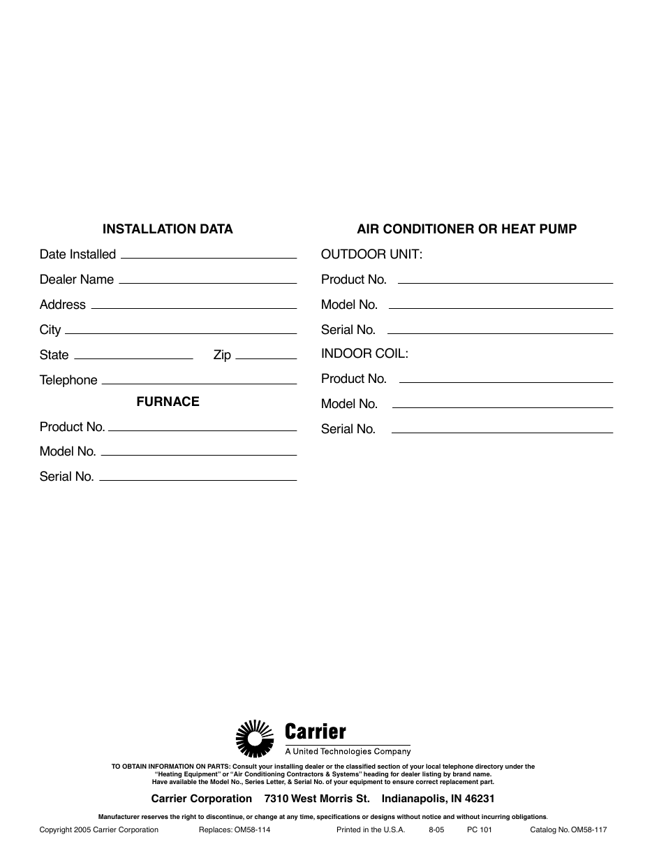 Carrier 58MVB User Manual | Page 12 / 12