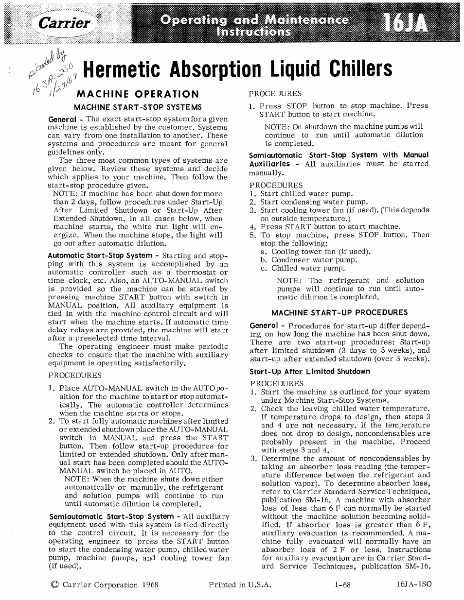 Carrier 16JA User Manual | 12 pages