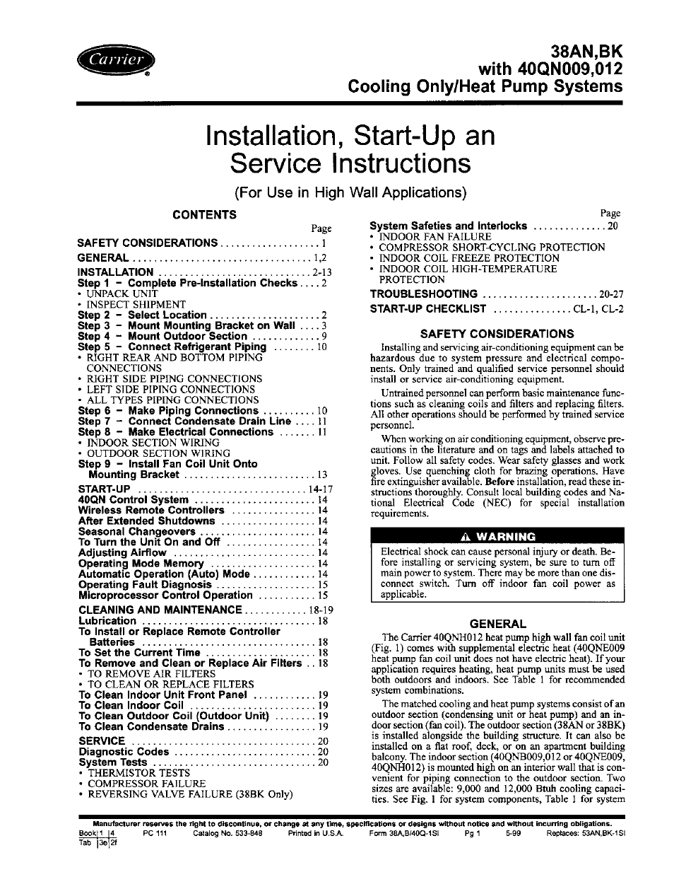 Carrier 38AN User Manual | 30 pages