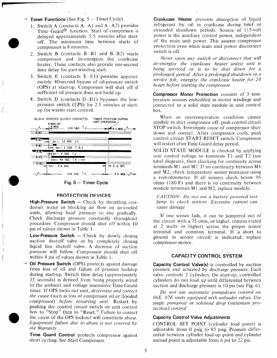 Fig. 5 — timer cycle protection devices, Capacity control system, Capacity control valve adjustments | Carrier 06E User Manual | Page 5 / 16