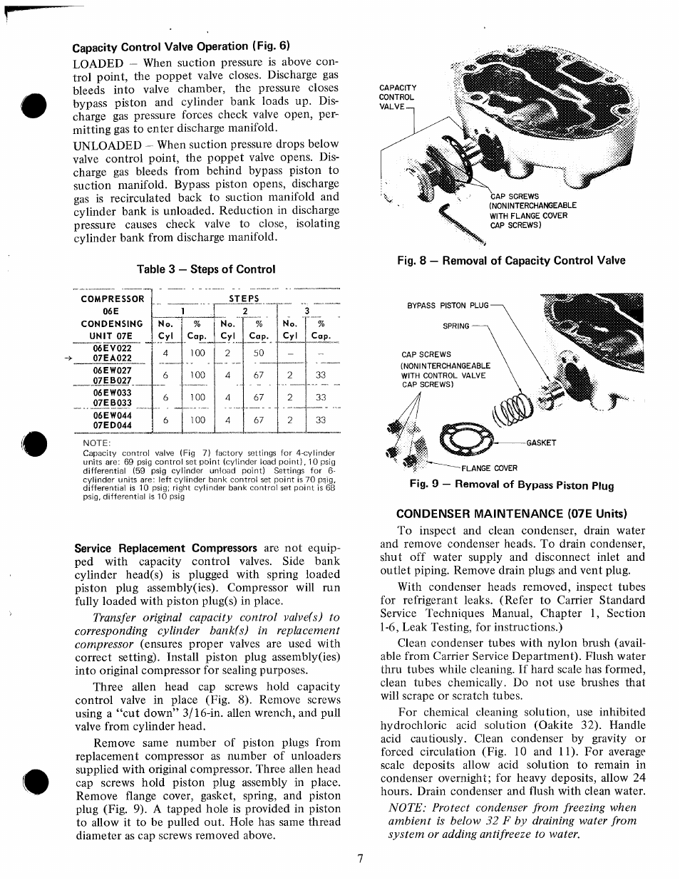 Capacity control valve operation (fig. 6), Condenser maintenance (07e units) | Carrier 06E User Manual | Page 7 / 16