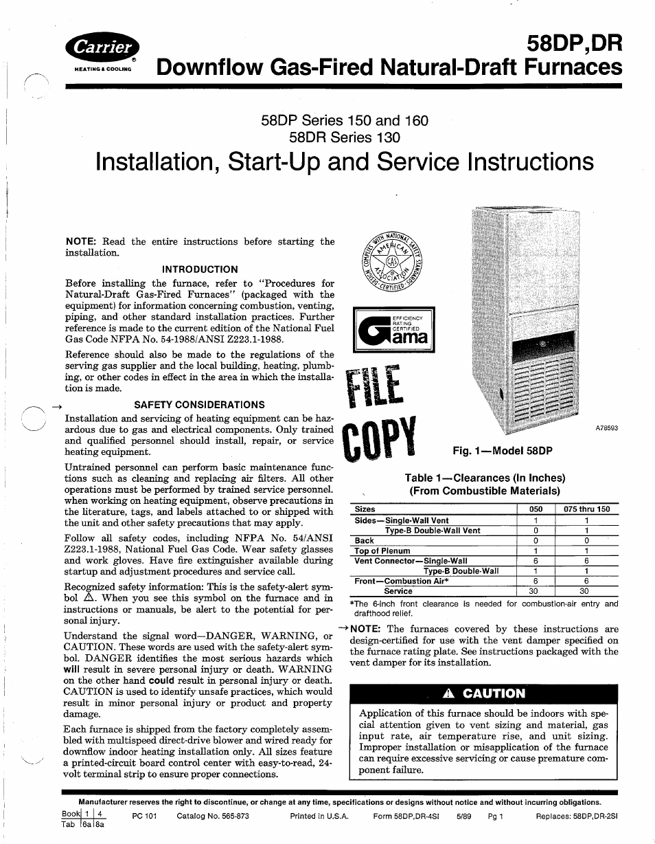 Carrier 58DR User Manual | 12 pages