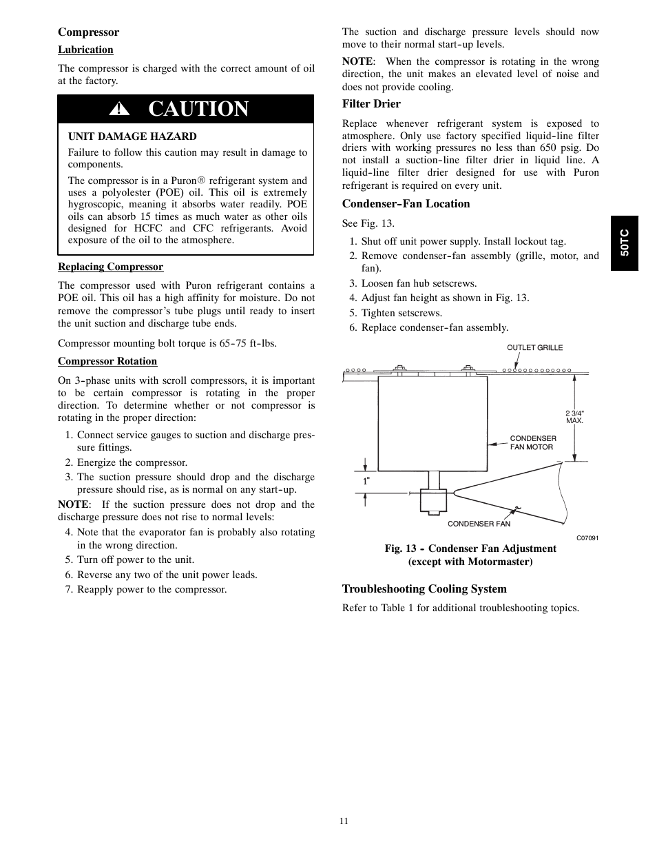 Caution | Carrier 50TCA04-A07 User Manual | Page 11 / 73