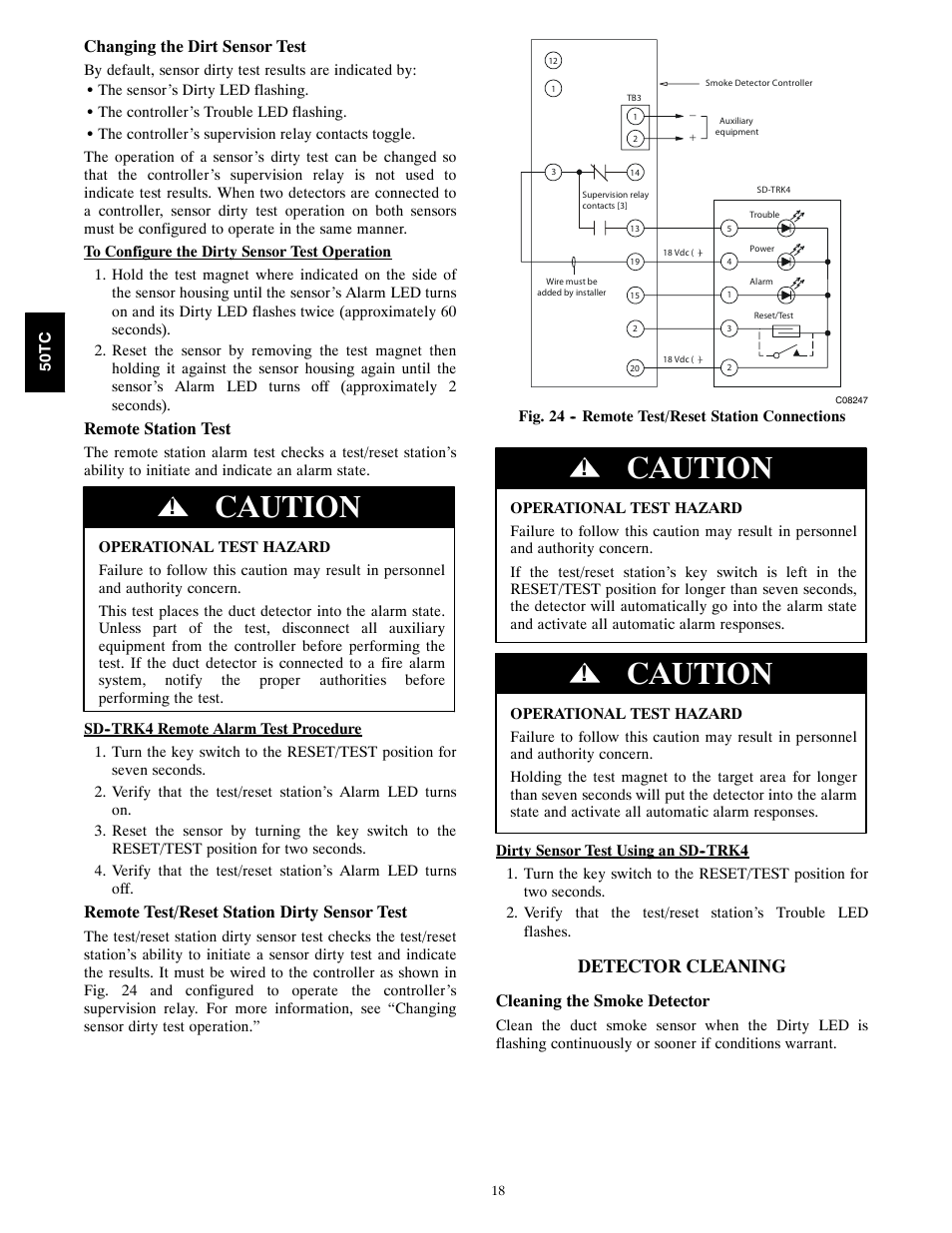 Caution, Detector cleaning | Carrier 50TCA04-A07 User Manual | Page 18 / 73