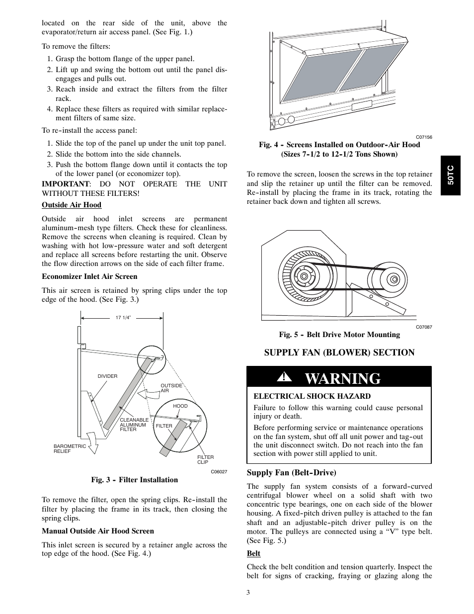 Warning | Carrier 50TCA04-A07 User Manual | Page 3 / 73