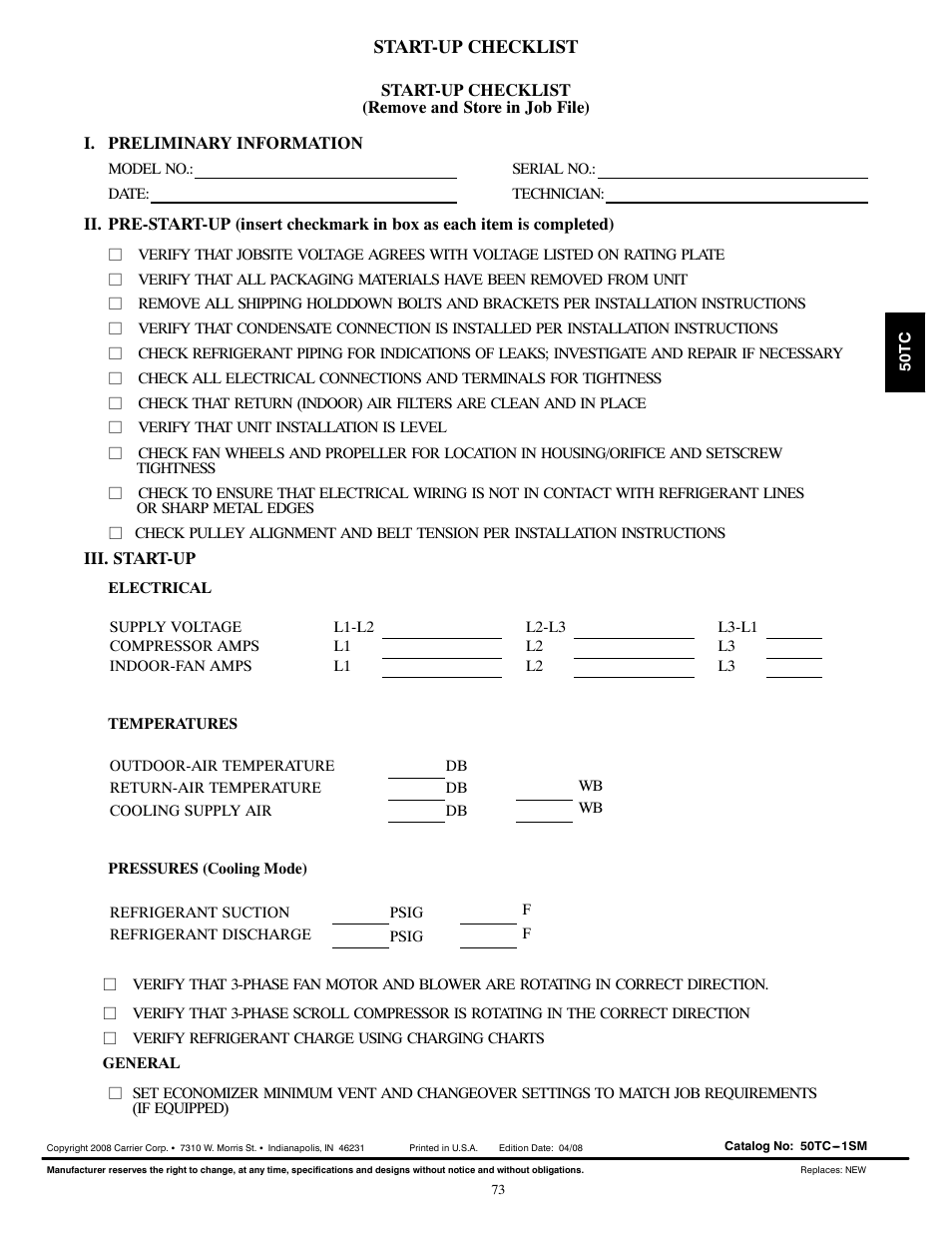 Carrier 50TCA04-A07 User Manual | Page 73 / 73