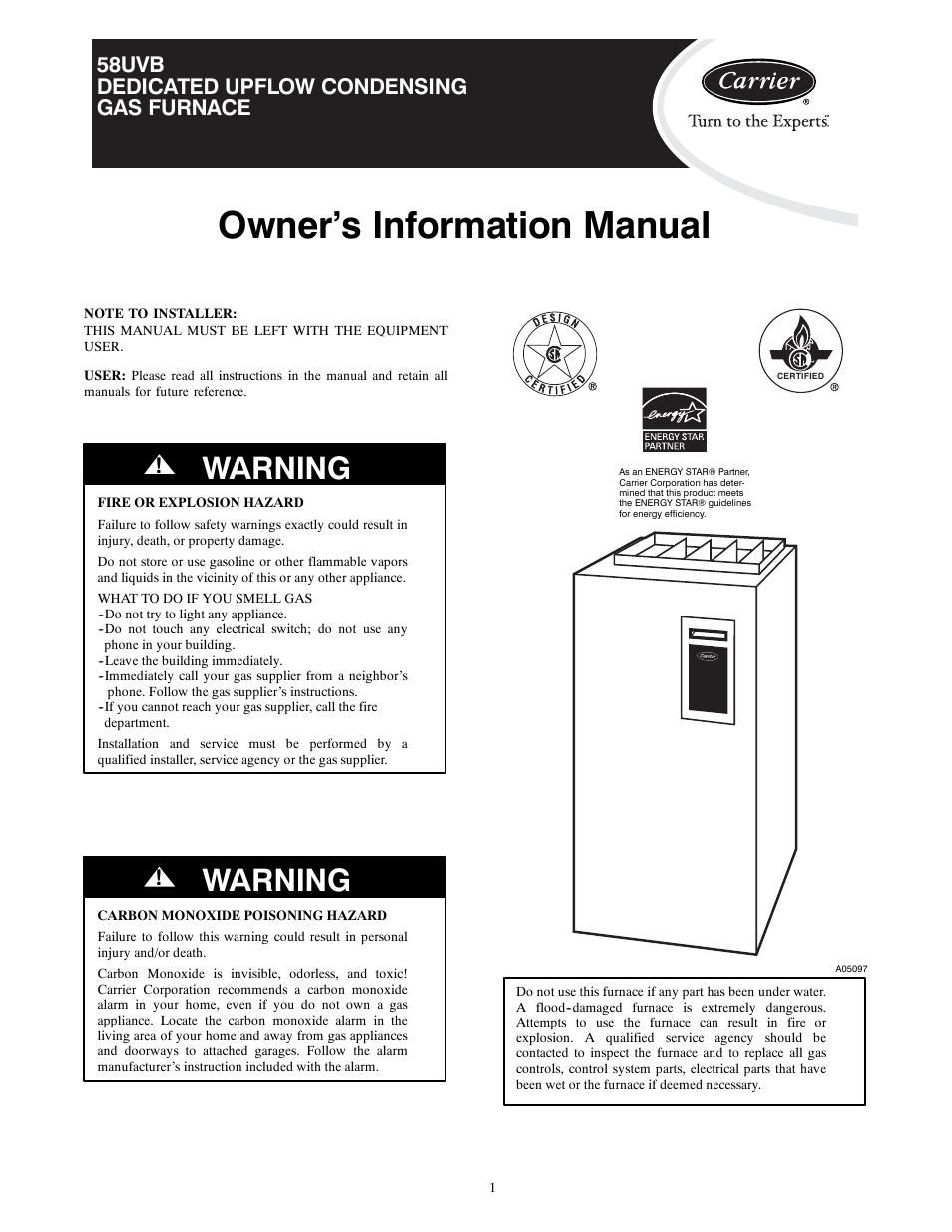 Carrier 58UVB User Manual | 14 pages