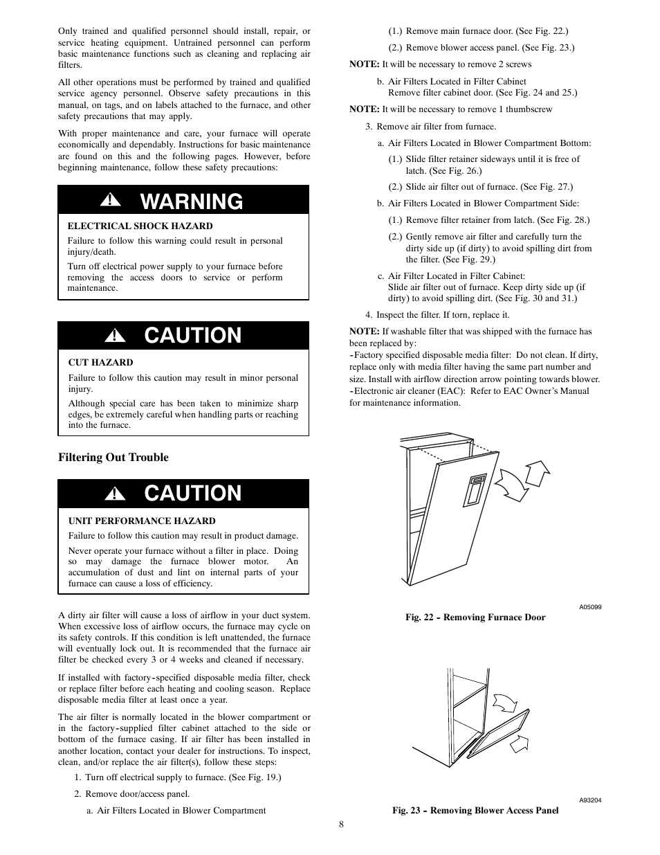 Warning, Caution | Carrier 58UVB User Manual | Page 8 / 14