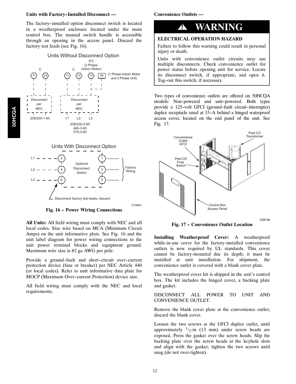 Warning | Carrier 50HCQA User Manual | Page 12 / 44