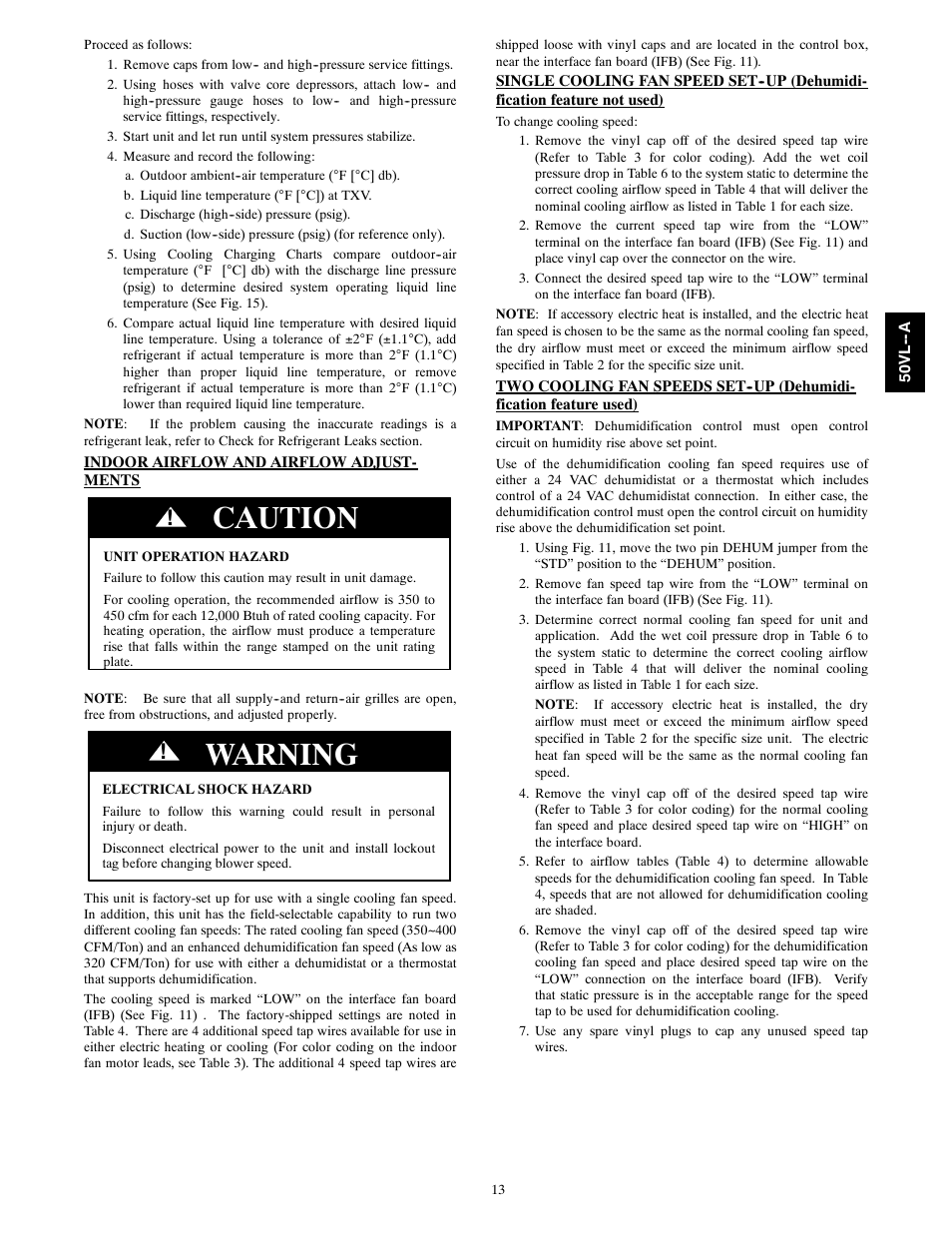 Caution, Warning | Carrier 50VL---A User Manual | Page 13 / 30