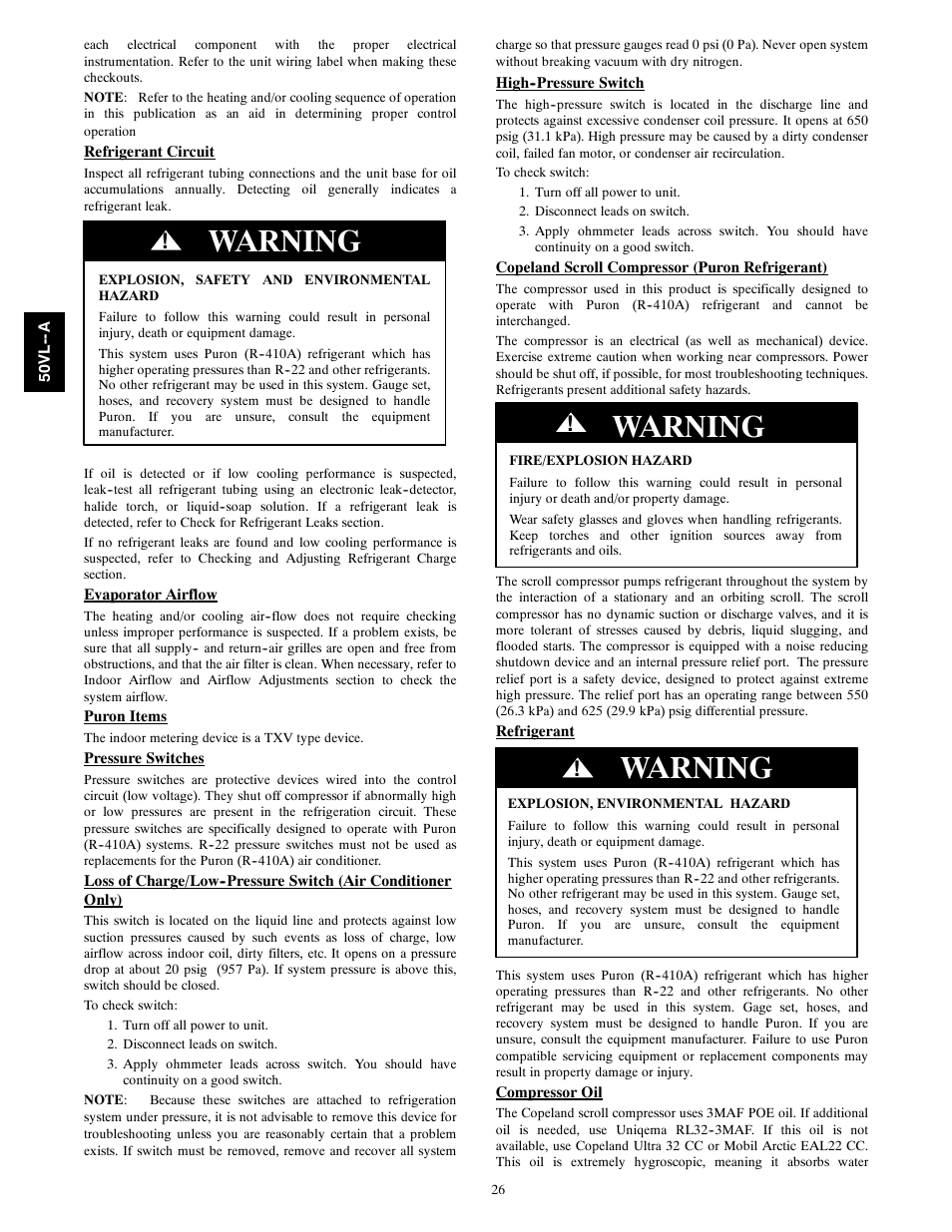 Warning | Carrier 50VL---A User Manual | Page 26 / 30