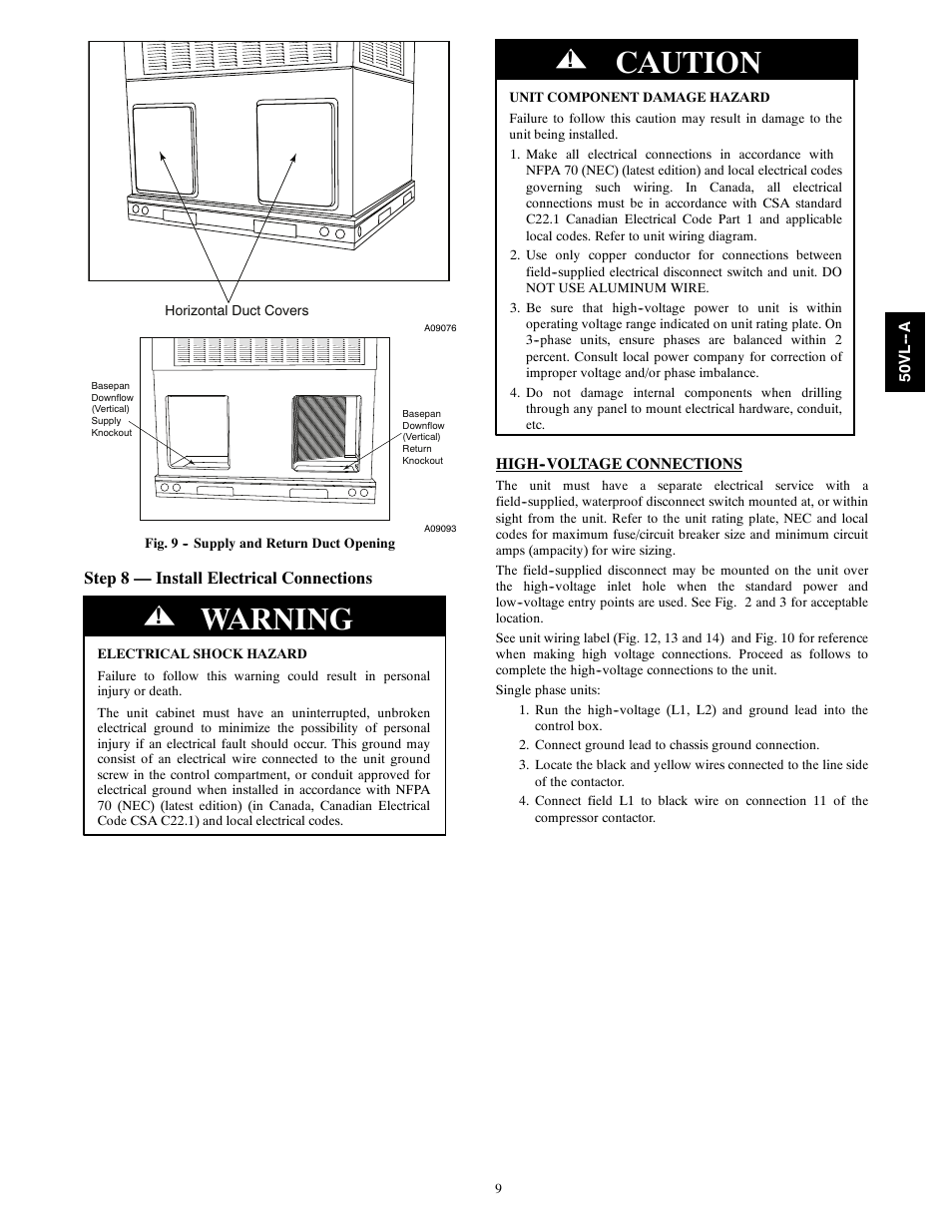 Warning, Caution | Carrier 50VL---A User Manual | Page 9 / 30