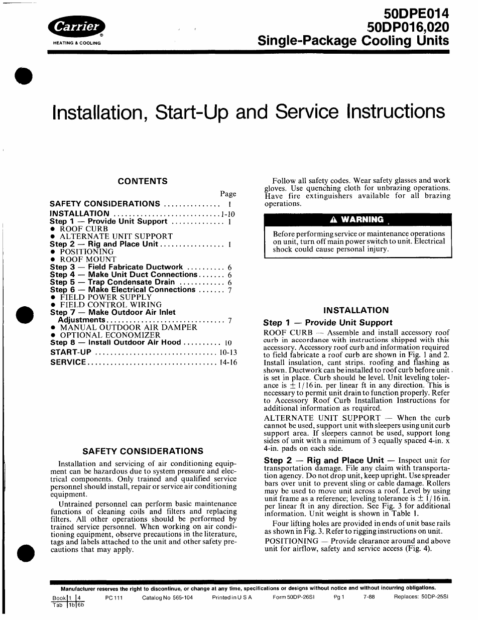 Carrier 50DPE014 User Manual | 16 pages
