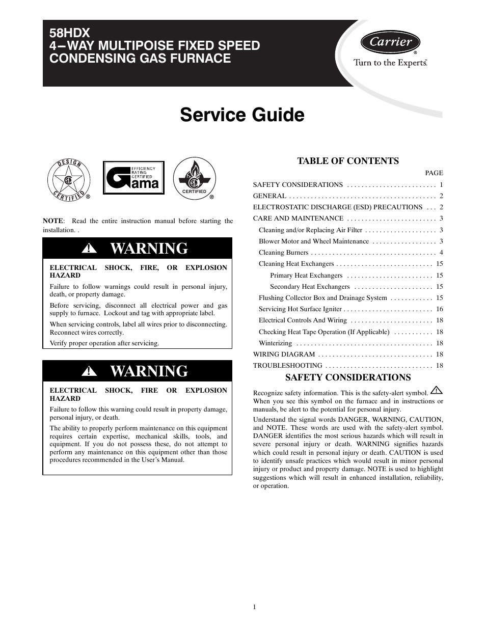 Carrier 58HDX User Manual | 22 pages