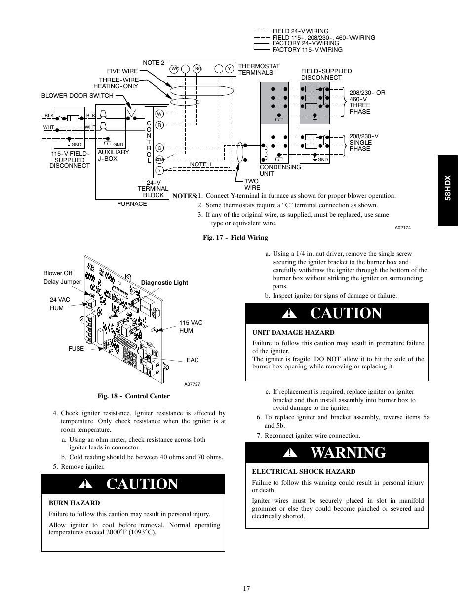 Caution, Warning | Carrier 58HDX User Manual | Page 17 / 22