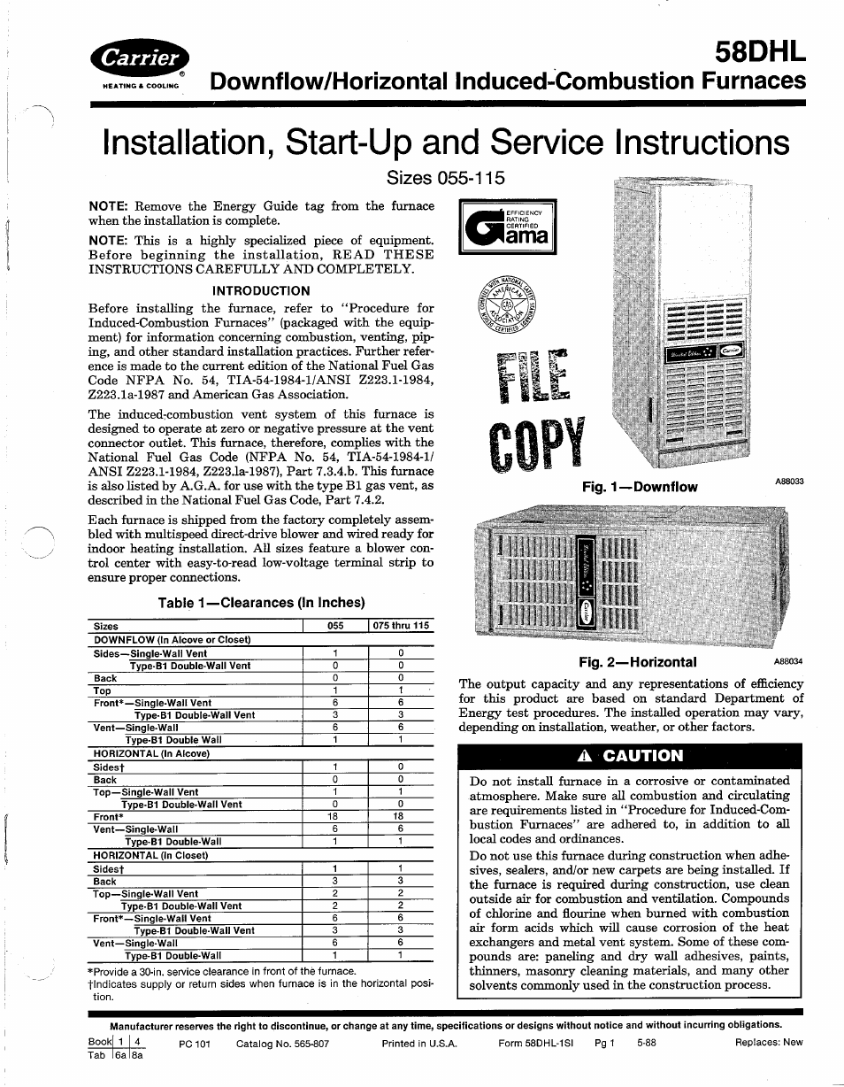 Carrier 58DHL User Manual | 10 pages