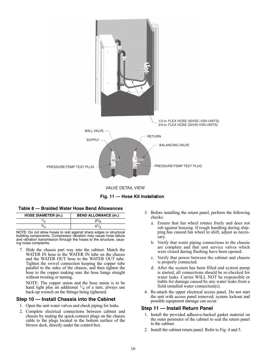 Step 10 — install chassis into the cabinet, Step 11 — install return panel | Carrier AQUAZONE 50VS User Manual | Page 16 / 24