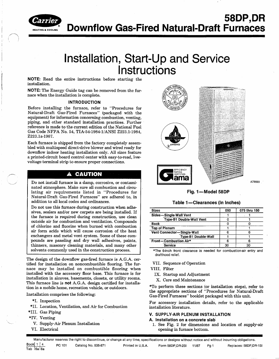 Carrier 58DP User Manual | 10 pages