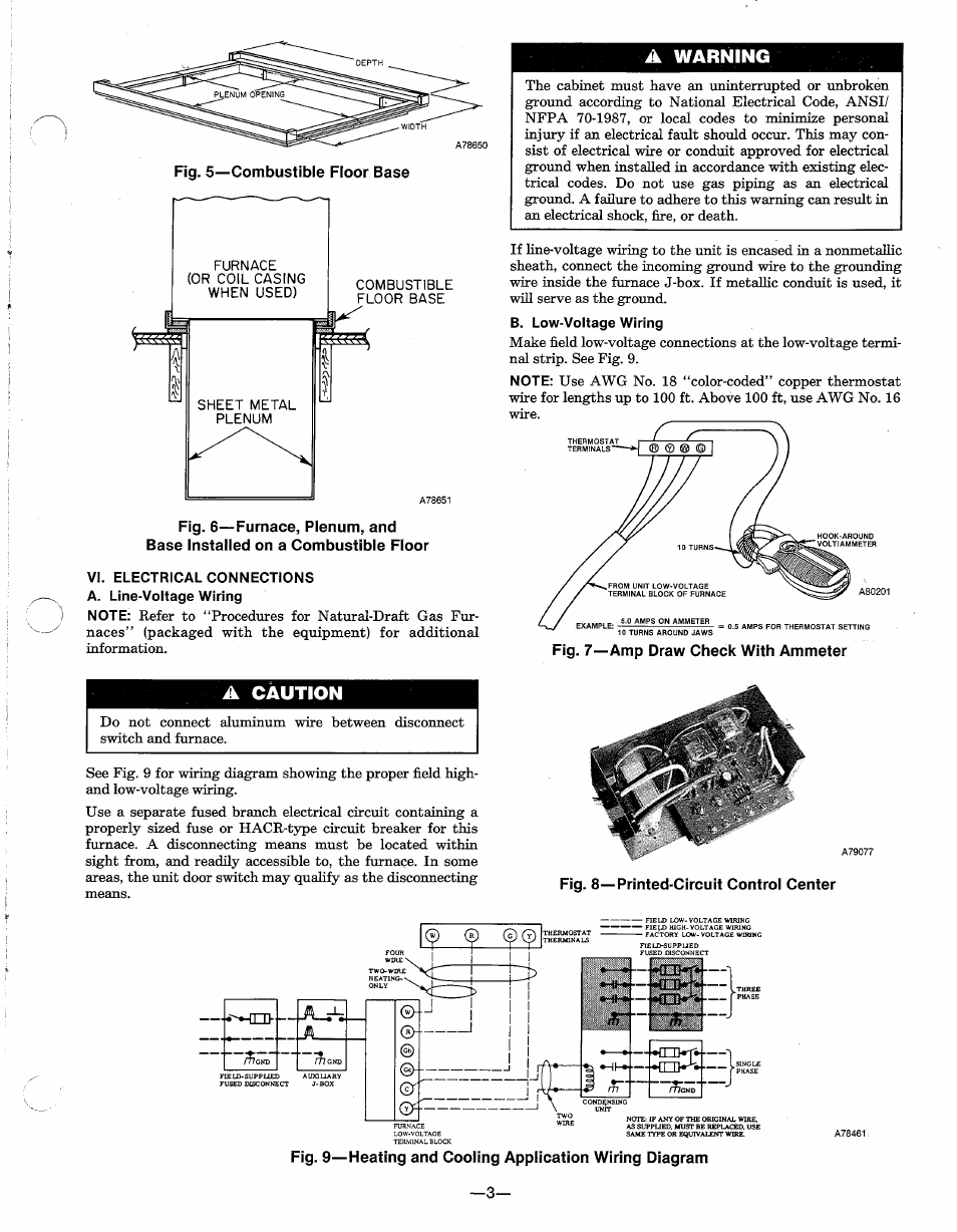 Vi. electrical connections, A warning, A caution | Fig, 8—printed-circuit control center | Carrier 58DP User Manual | Page 3 / 10