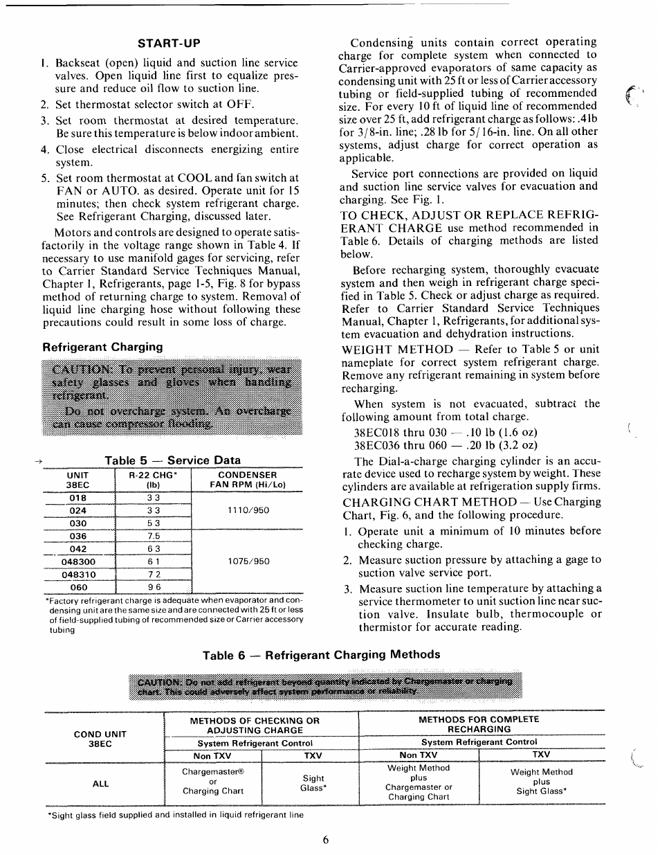 Start-up, Refrigerant charging | Carrier 38EC User Manual | Page 6 / 12