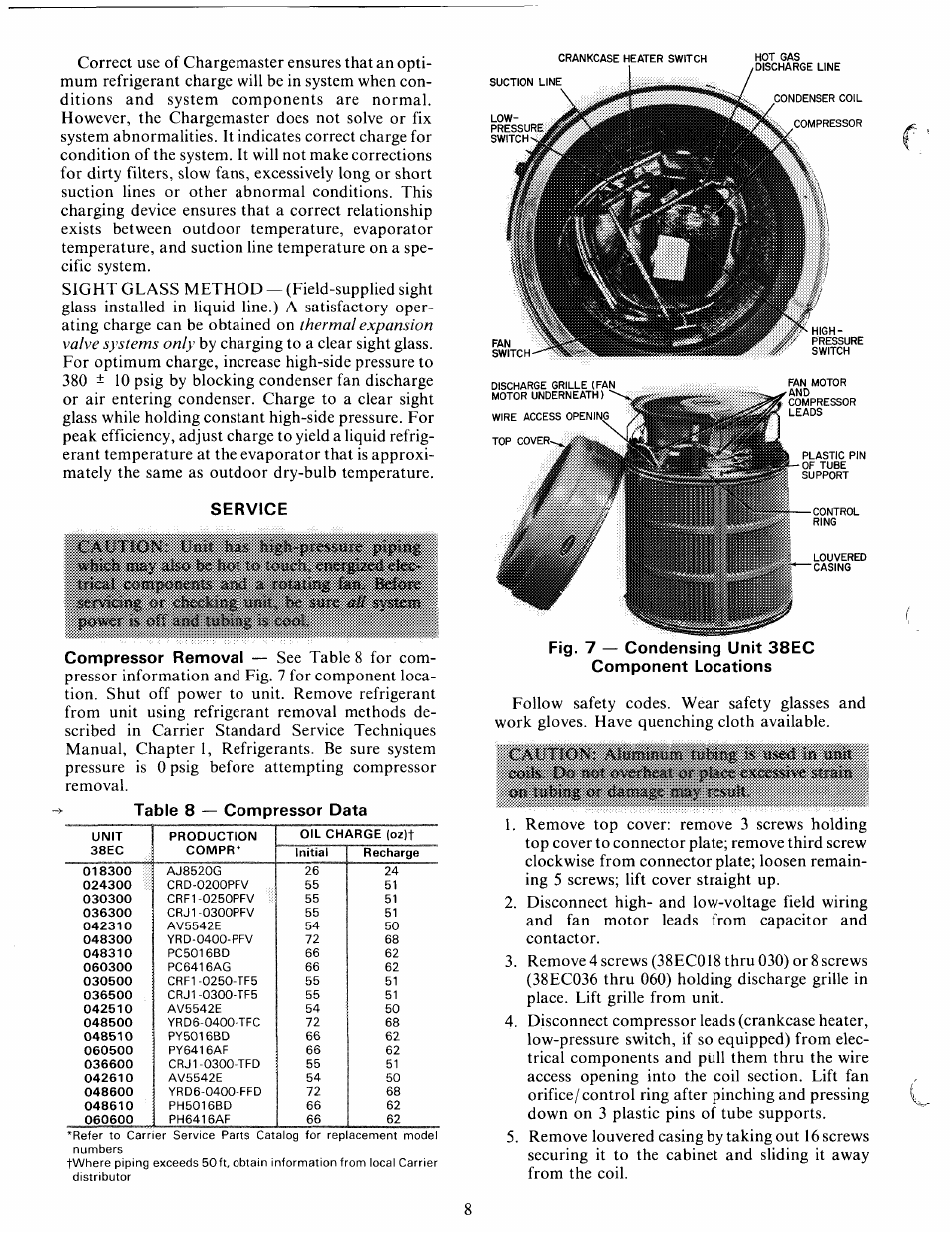 Service, Cailtiomi m iufeisjg or doroags tmy | Carrier 38EC User Manual | Page 8 / 12
