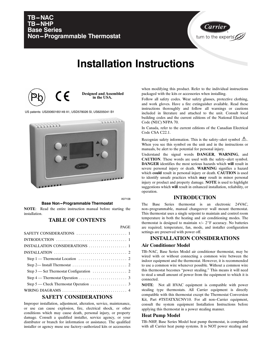 Carrier TB-NHP User Manual | 8 pages