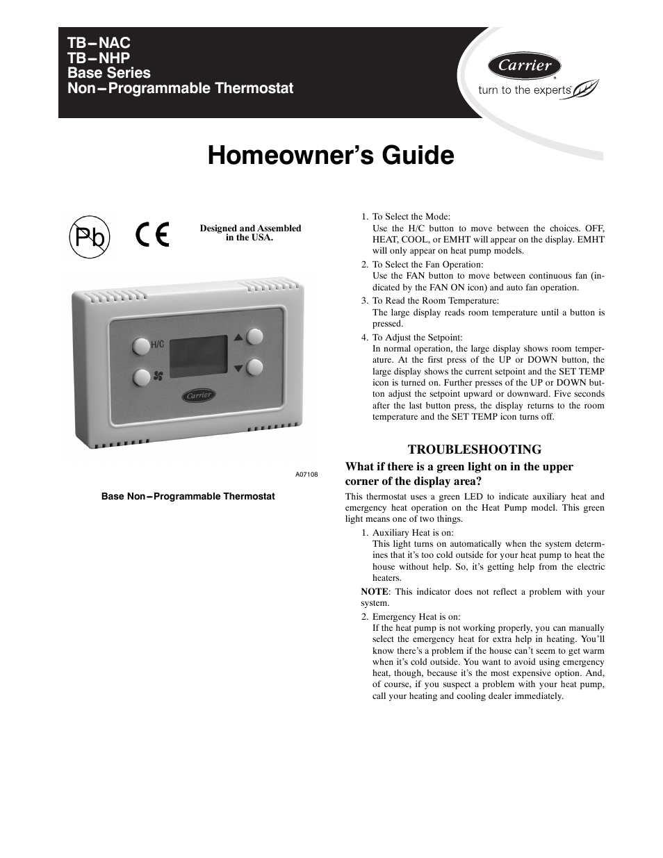 Homeowner’s guide | Carrier TB-NHP User Manual | Page 5 / 8