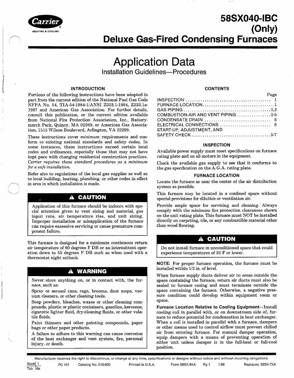 Carrier 58SX040-IBC User Manual | 8 pages