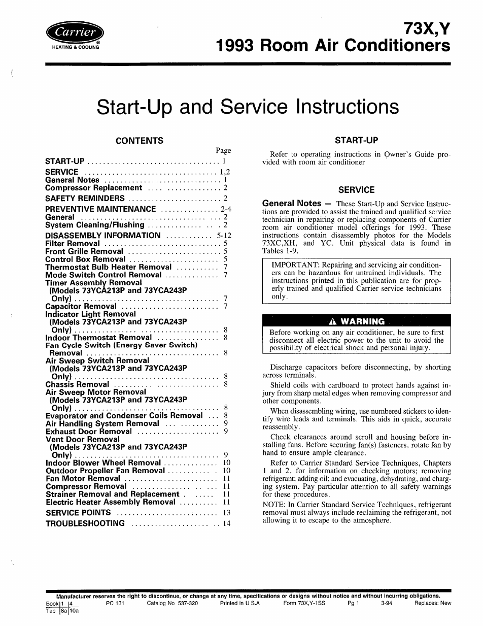 Carrier 73Y User Manual | 15 pages