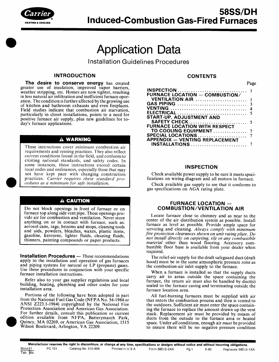 Carrier 58SS/DH User Manual | 8 pages