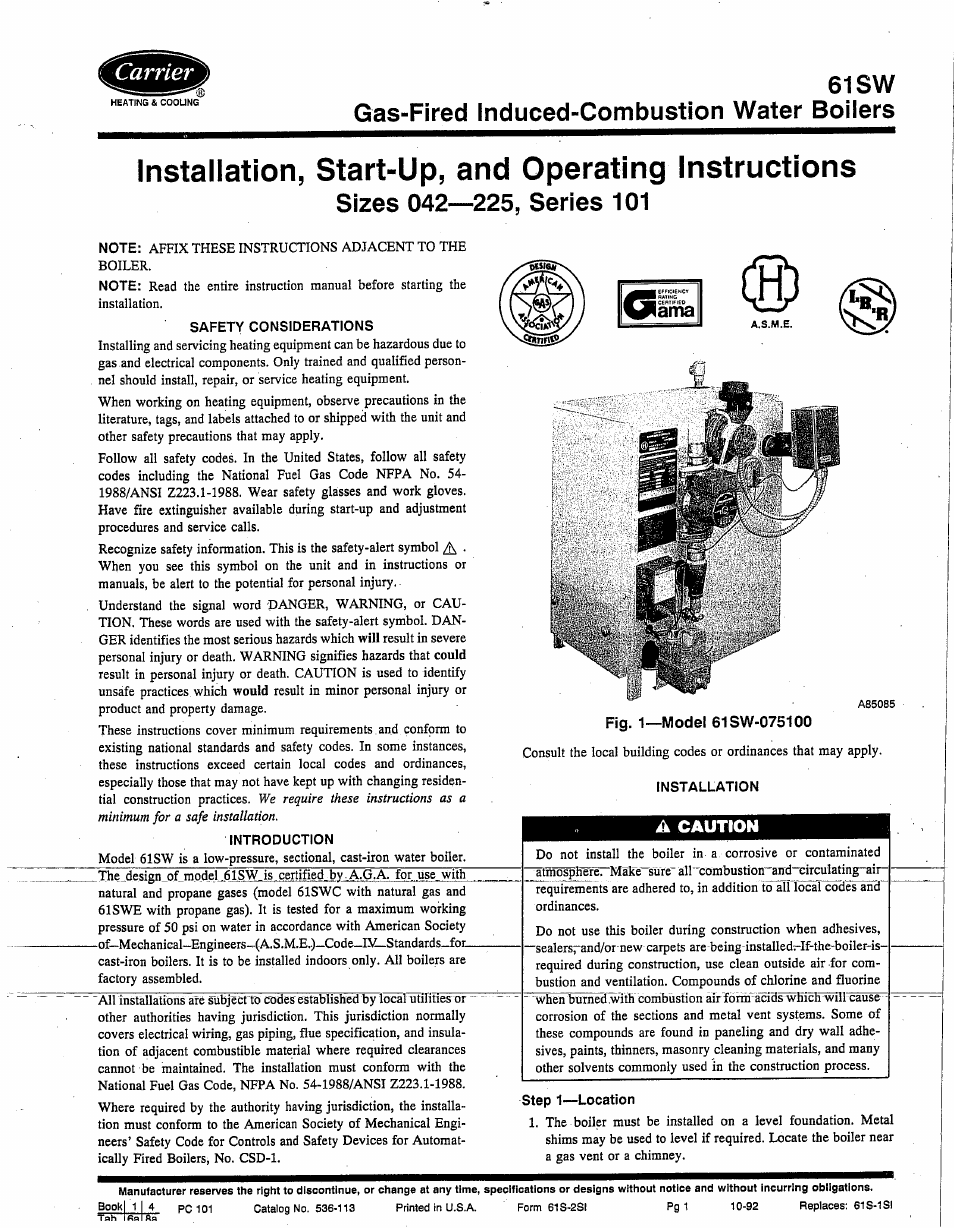 Carrier 61SW User Manual | 10 pages