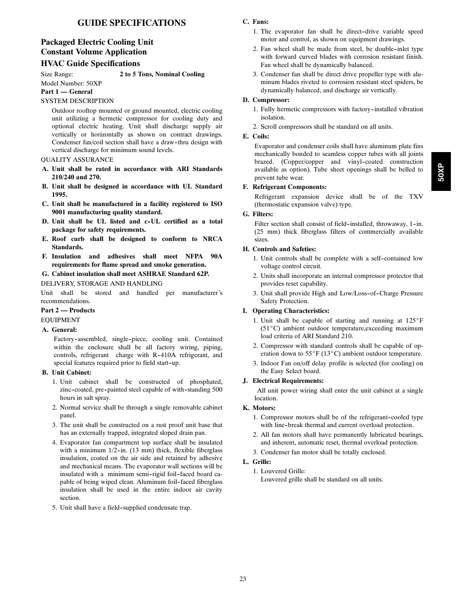 Guide specifications | Carrier 50XP User Manual | Page 23 / 24