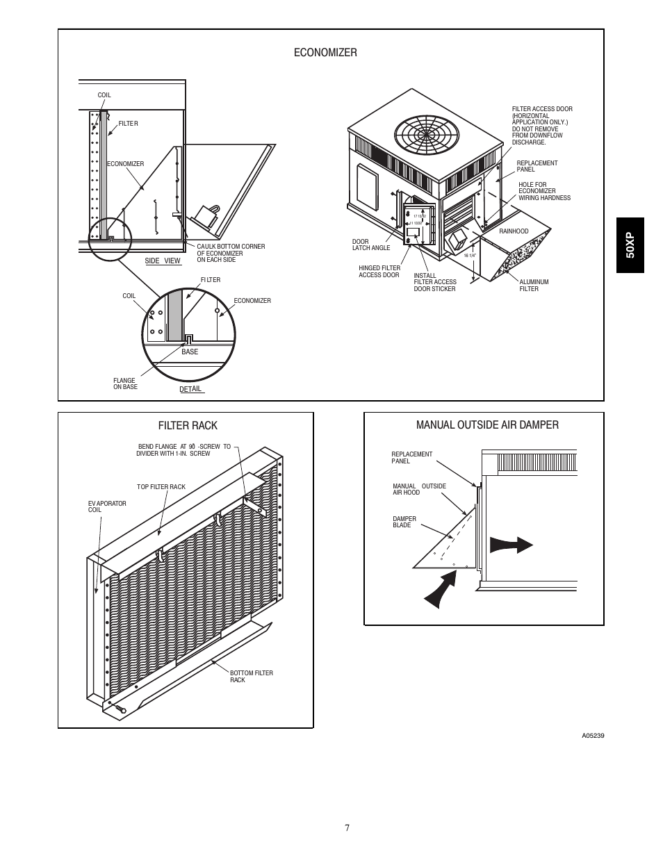 Economizer filter rack manual outside air damper, 50x p | Carrier 50XP User Manual | Page 7 / 24