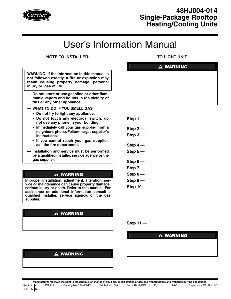 Carrier 48HJ004-014 User Manual | 8 pages