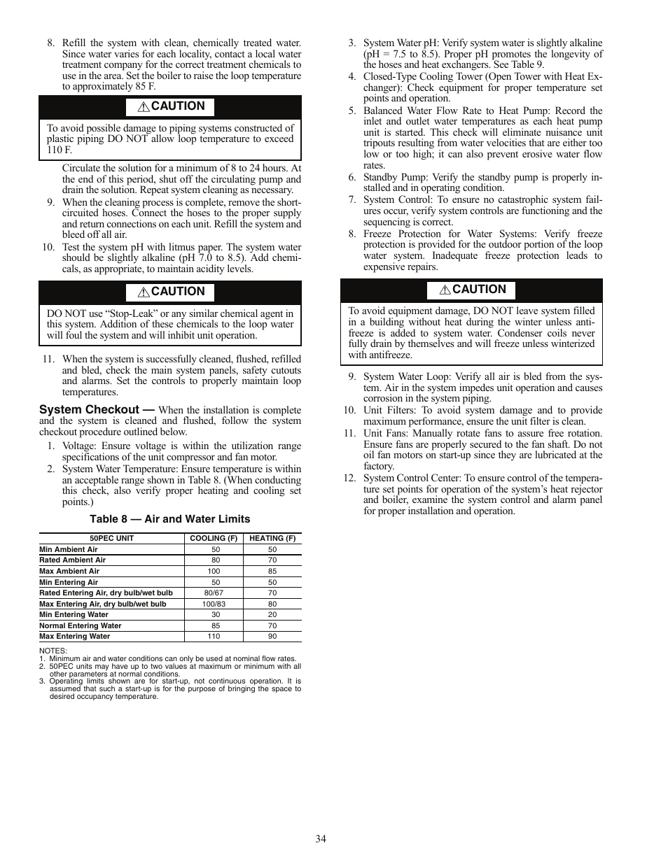 System checkout, Caution | Carrier AQUAZONE 50PEC09-18 User Manual | Page 34 / 60