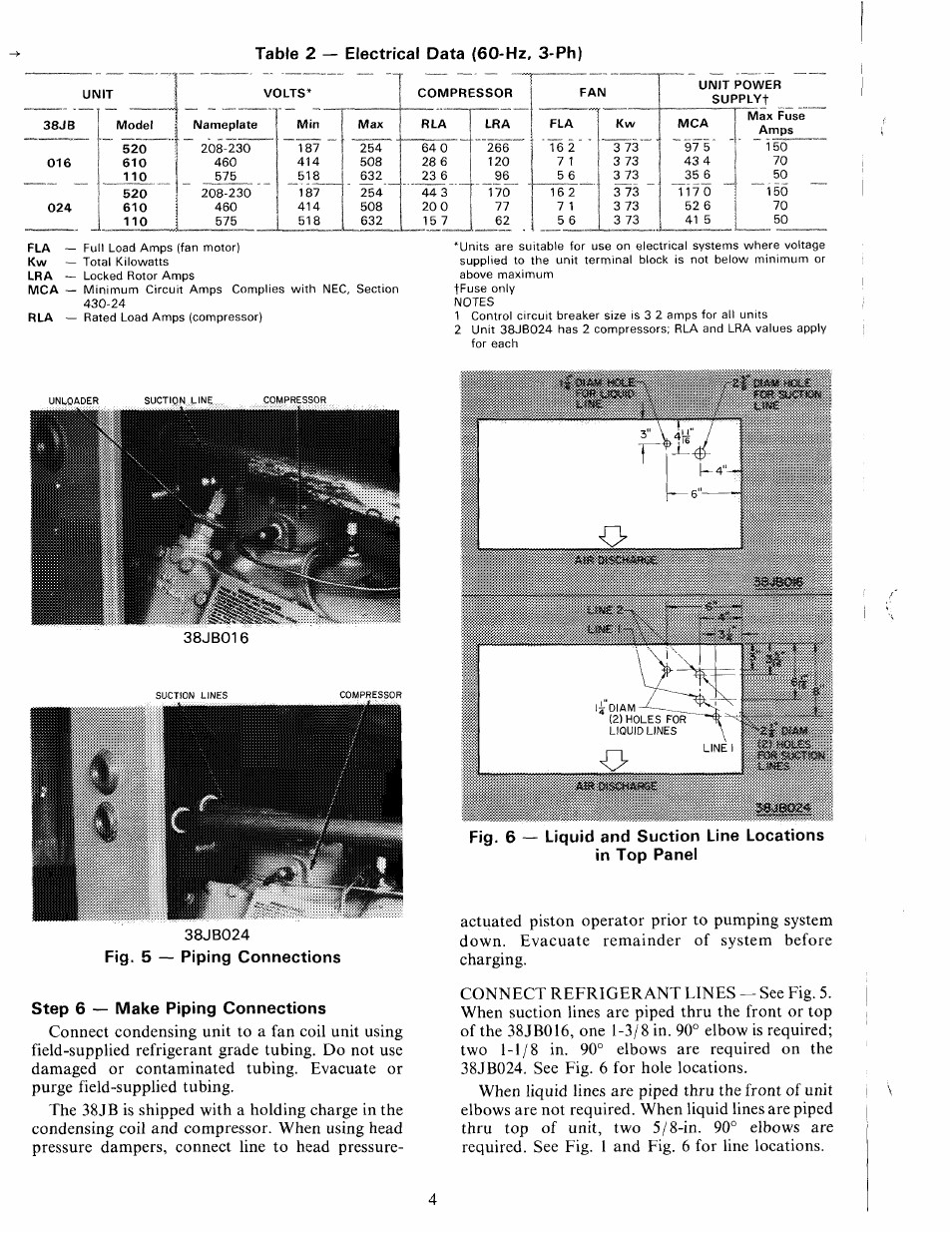 Step 6 — make piping connections, 6 — liquid and suction line locations in top panel | Carrier 38JB User Manual | Page 4 / 6