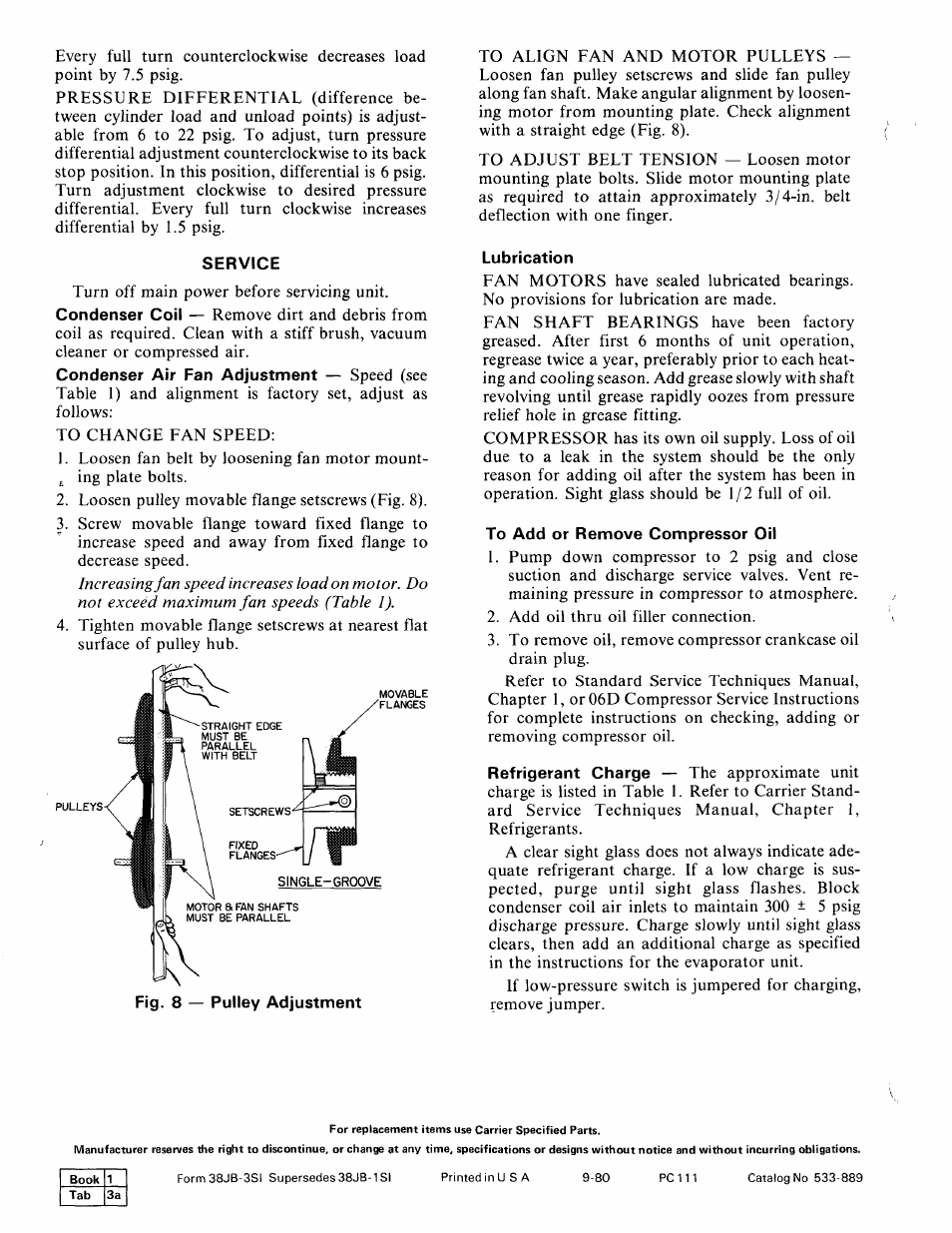 Service, Lubrication, To add or remove compressor oil | Carrier 38JB User Manual | Page 6 / 6