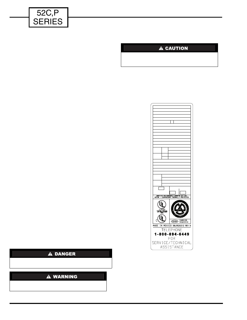 52c,p series, Introduction, Summary of dangers, warnings, and cautions | Figure 1 — sample data information plate | Carrier P User Manual | Page 2 / 52